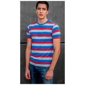 ON THE BYAS Grey Blue Red Round Neck Short Sleeve Tee